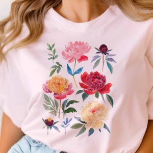 Peony Flowers Woman Botanical Watercolor Shirt honizy 2 1