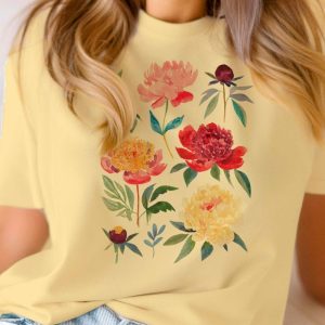 Peony Flowers Woman Botanical Watercolor Shirt honizy 3 1