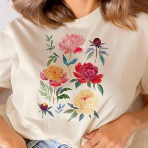 Peony Flowers Woman Botanical Watercolor Shirt honizy 4 1