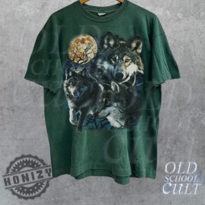 Vintage Wolf Lovers Retro Moon 2000S Nature Moon Alpha Shirt honizy 4