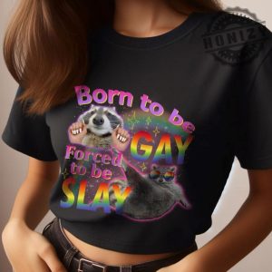 Born To Be Gay Forced To Be Slay Raccoon Meme Funny Shirt honizy 3