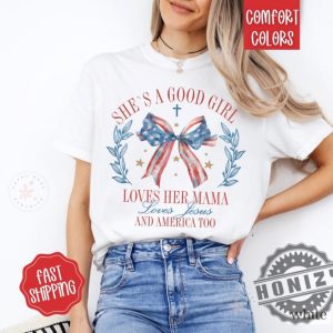 Loves Jesus And America Too Patriotic Christian July 4Th Usa Red White And Blue God Bless America Shirt honizy 6