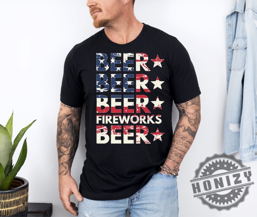 4Th Of July Beer Fireworks American Flag Shirt