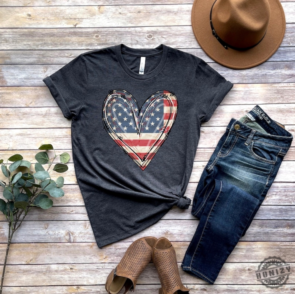 American Flag Heart 4Th Of July Shirt