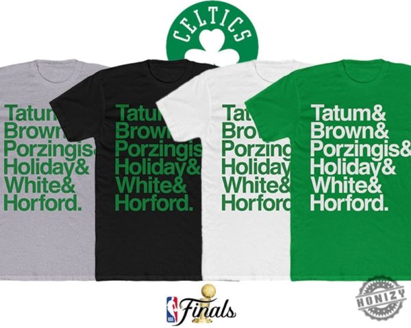 Boston Celtics Player Names Jayson Tatum Jaylen Brown Porzingis Parade Shirt honizy 1