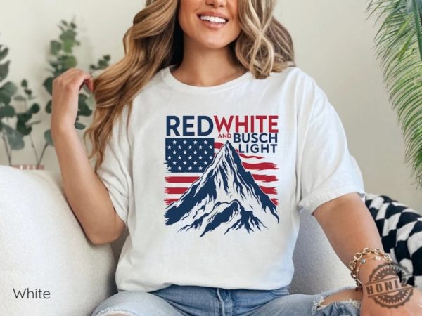 Red White And Busch Light Shirt Patriotic Beer 4Th Of July Celebration Merica Gift honizy 1