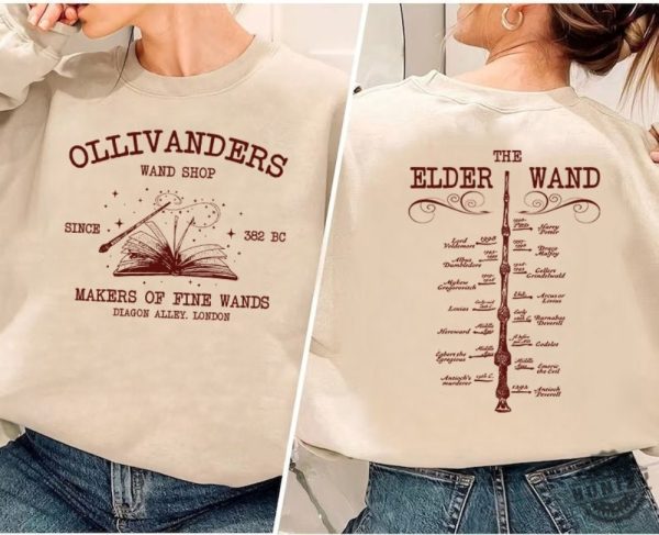 Twosided Ollivanders Wand Shop Book Nerd Tshirt Wizard Book Shop Hoodie Magic Wand Sweatshirt Hp Fan Gift Universal Trip Shirt honizy 2