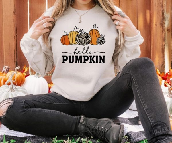 Hello Pumpkin Cute Thanksgiving Gift Halloween Sweatshirts For Women Fall Tshirt Autumn Shirt honizy 1