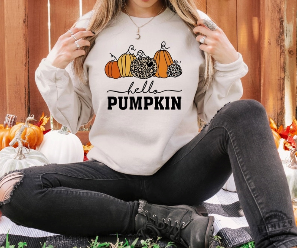 Hello Pumpkin Cute Thanksgiving Gift Halloween Sweatshirts For Women Fall Tshirt Autumn Shirt