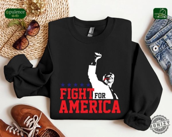 Trump Fight For America Shirt Trump Assassination Attempt Tshirt Trump Shooting Hoodie Donald Trump Rally Shooting Sweatshirt Trump Shirt honizy 2