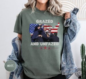 Trump Grazed And Unfazed Tshirt Failed Assassination Trump Hoodie Trump Shooting Sweatshirt Trump Supports 2024 Shirt honizy 3