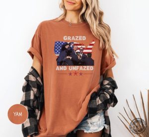 Trump Grazed And Unfazed Tshirt Failed Assassination Trump Hoodie Trump Shooting Sweatshirt Trump Supports 2024 Shirt honizy 4