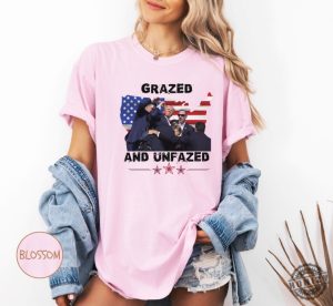 Trump Grazed And Unfazed Tshirt Failed Assassination Trump Hoodie Trump Shooting Sweatshirt Trump Supports 2024 Shirt honizy 5