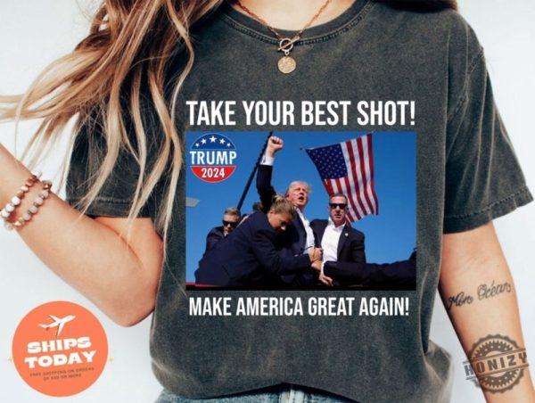 Trump Shot Shirt Donald Trump Tshirt Make America Great Again Sweatshirt Trump Mug Shot Republican Tee Voting For The Felon Hoodie Trump 2024 Shirt honizy 3