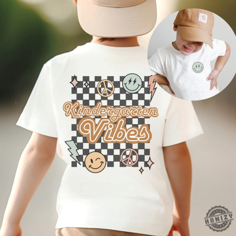 Retro Kindergarten Shirt For Boys Kinder Tee For Girls Kids First Day Of School Tshirt Child Back To School Vintage Checkerboard Tshirt