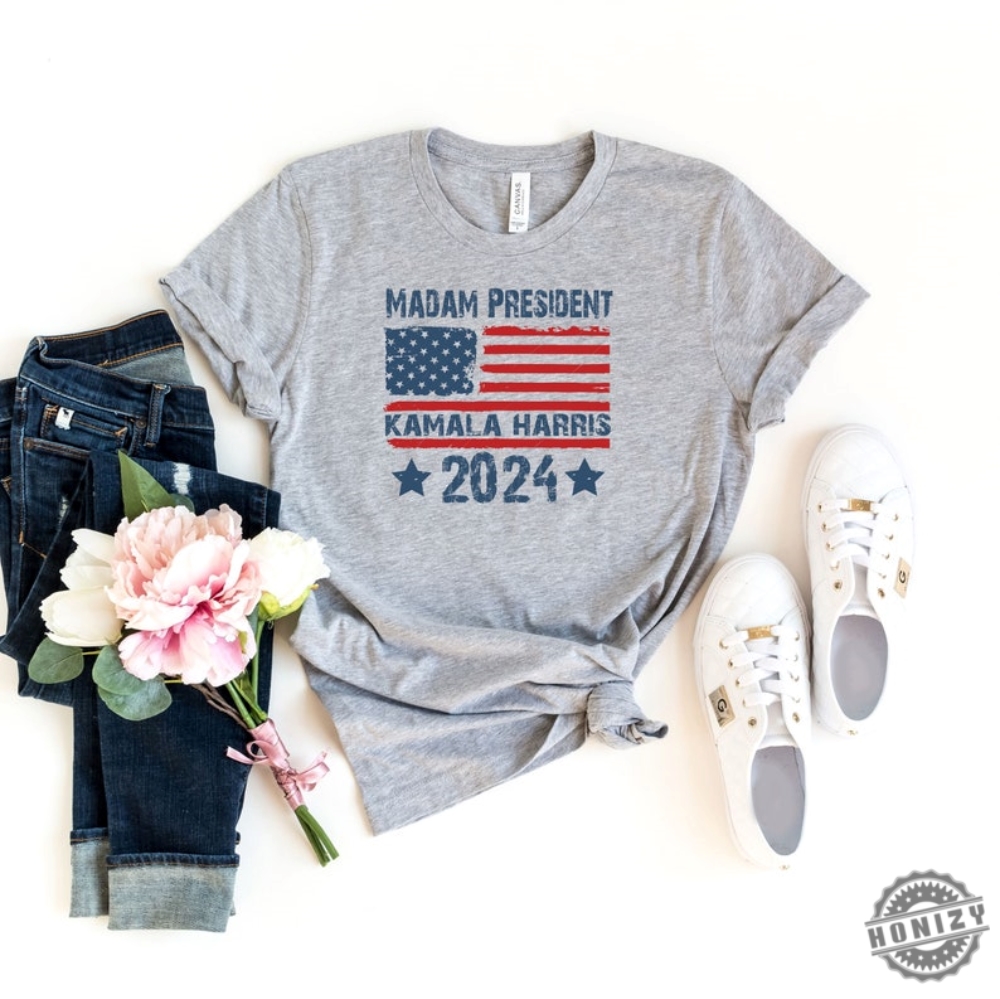 Madam President Kamala Harris Shirt Democrat 2024 Sweatshirt President Kamala Harris 2024 Tshirt Kamala Rally Hoodie Usa Flag Election 2024 Shirt honizy 1 1