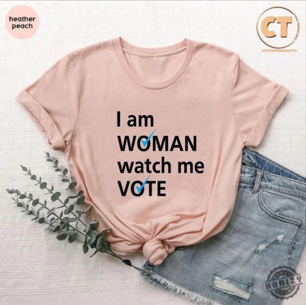 I Am Woman Watch Me Vote Shirt Womens Vote Blue Tshirt Democrat Liberals Gift Support Biden Hoodie Anti Trump Sweatshirt 2024 Election Day Shirt honizy 1