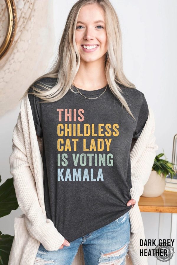 Childless Cat Lady For Kamala Tshirt Childless Cat Ladies Is Voting Coconut Tree Hoodie Vote Blue Sweatshirt 2024 Election Voting Shirt honizy 1