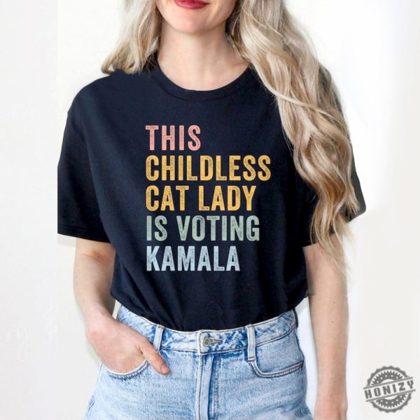 Childless Cat Lady For Kamala Tshirt Childless Cat Ladies Is Voting Coconut Tree Hoodie Vote Blue Sweatshirt 2024 Election Voting Shirt honizy 2