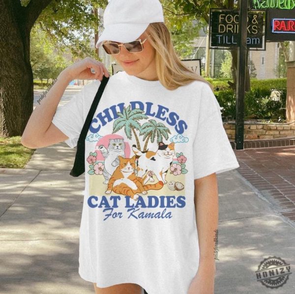 Childless Cat Lady For Kamala Shirt Childless Cat Lady For Harris Tshirt Kamala Coconut Tree Hoodie Suffragette Social Democrat Sweatshirt Vote Blue Shirt honizy 2