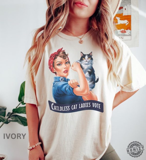 Childless Cat Lady Shirt Childless Cat Ladies Tshirt Vote 2024 Hoodie Feminist Sweatshirt honizy 2