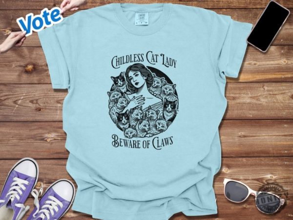 Childless Cat Lady Tshirt Beware Of Claws Hoodie Vintage Cat Lady Sweatshirt Feminist Shirt honizy 3