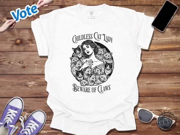 Childless Cat Lady Tshirt Beware Of Claws Hoodie Vintage Cat Lady Sweatshirt Feminist Shirt honizy 4