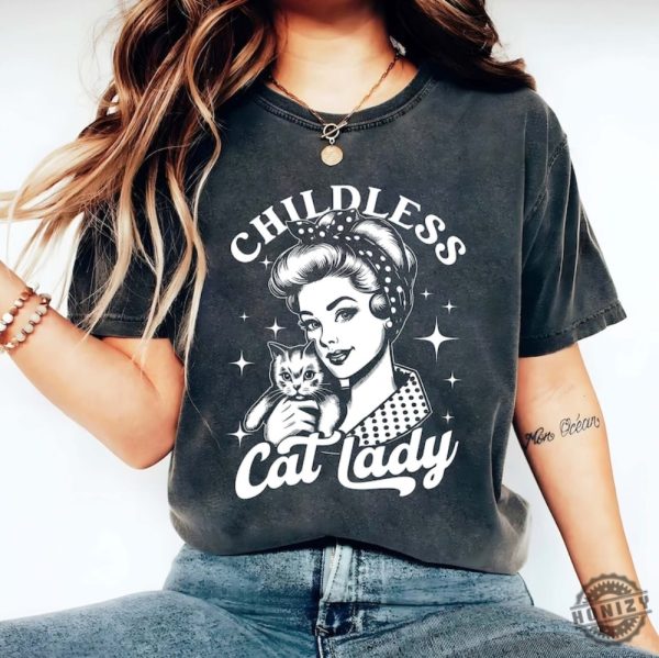 Childless Cat Lady Vintage Shirt Against Fascism Sweatshirt Rocker Vote 2024 Hoodie Feminist Voting Tshirt Pro Choice Liberal Tee Team Cat Shirt honizy 1