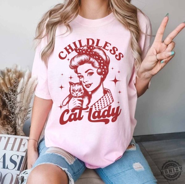 Childless Cat Lady Vintage Shirt Against Fascism Sweatshirt Rocker Vote 2024 Hoodie Feminist Voting Tshirt Pro Choice Liberal Tee Team Cat Shirt honizy 5