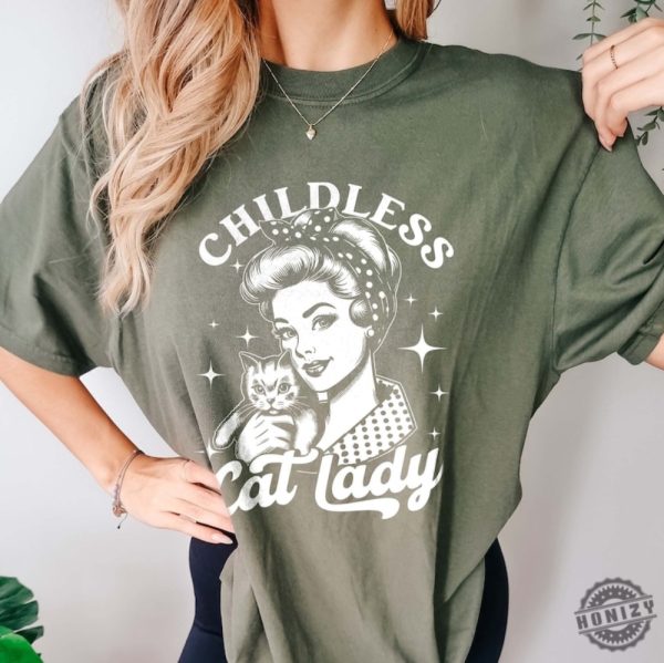 Childless Cat Lady Vintage Shirt Against Fascism Sweatshirt Rocker Vote 2024 Hoodie Feminist Voting Tshirt Pro Choice Liberal Tee Team Cat Shirt honizy 6