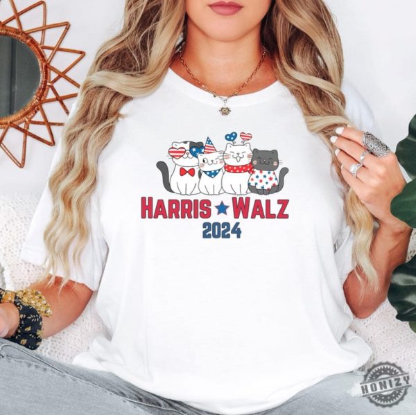 Harris Walz 2024 Shirt Cute Cat Political Hoodie Election 2024 Sweatshirt Childless Cat Lady Votes Tshirt For Cat Moms Shirt honizy 2