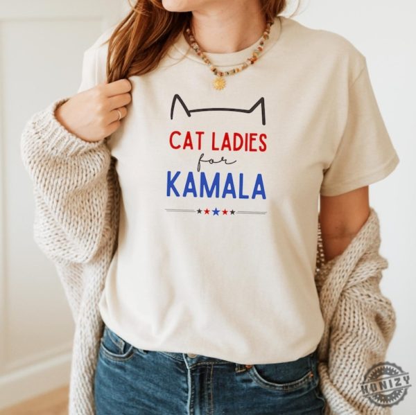 Cat Ladies For Kamala Shirt Kamala Harris 2024 President Sweatshirt Cat Mom Hoodie Kamala Rally Tshirt Childless Cat Ladies Kamala Shirt honizy 1