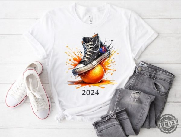 Harris For President Shirt Converse And Pearls Tshirt 2024 Kamala For President Hoodie Converse Smashing An Orange Crushing Shirt honizy 1