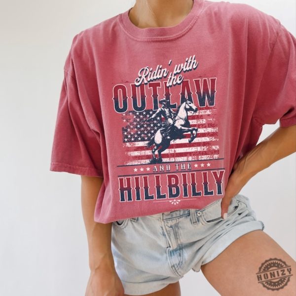 Ridin With The Outlaw And The Hillbilly Trump Shirt 2024 Election Conservative Political Republican Trump Supporter Presidential Voting Maga Shirt honizy 4