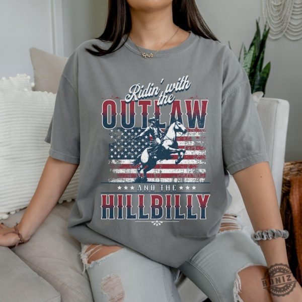 Ridin With The Outlaw And The Hillbilly Trump Shirt 2024 Election Conservative Political Republican Trump Supporter Presidential Voting Maga Shirt honizy 5