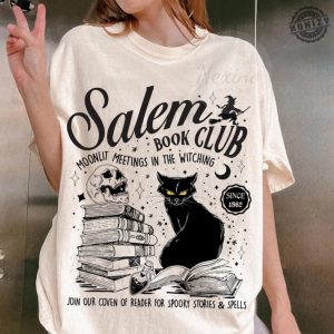 Salem Book Club Shirt Bookish Halloween Tshirt Sblack Cat Spooky Book Lover Hoodie Salem Witches Sweatshirt Spooky Season Thriller Reader Shirt honizy 2