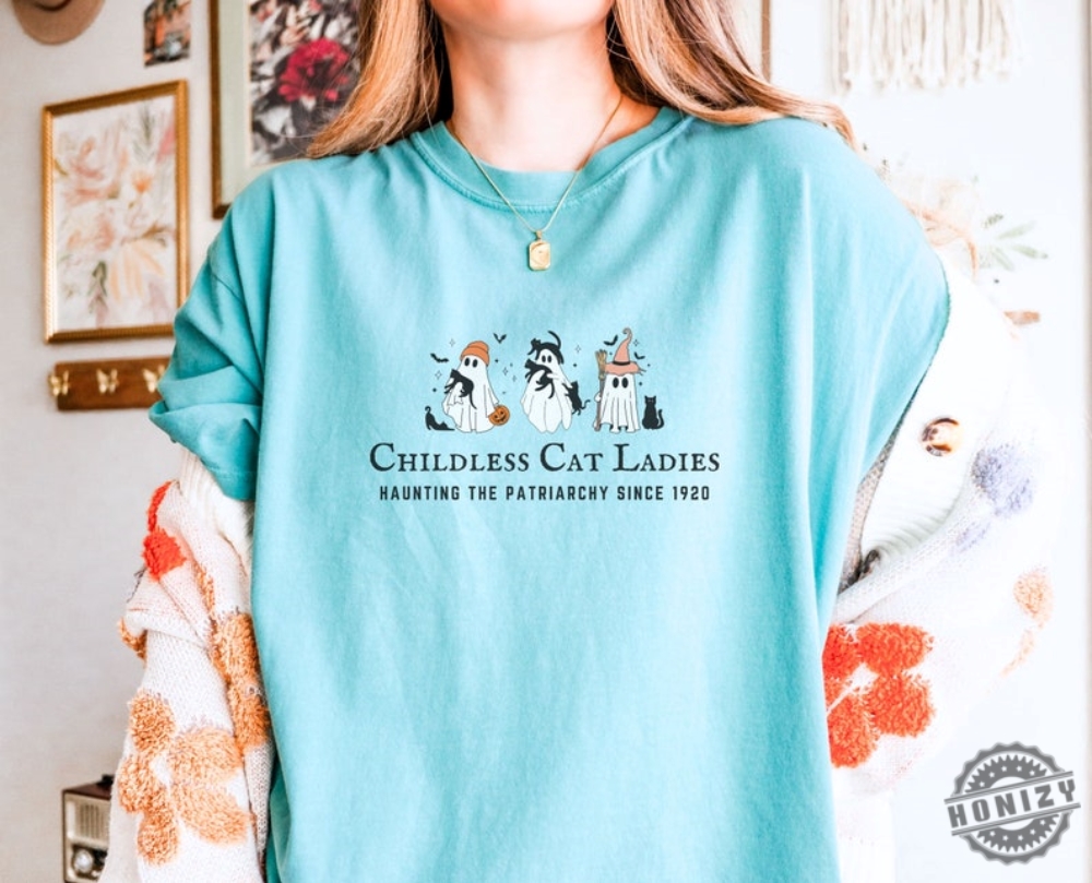 Halloween Childless Cat Lady Tshirt Cute Ghosts For Kamala Harris Hoodie The Patriarchy Feminism Sweatshirt Spooky Election Shirt 2024