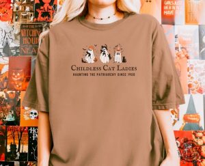 Halloween Childless Cat Lady Tshirt Cute Ghosts For Kamala Harris Hoodie The Patriarchy Feminism Sweatshirt Spooky Election Shirt 2024 honizy 2