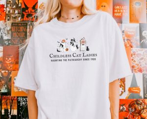 Halloween Childless Cat Lady Tshirt Cute Ghosts For Kamala Harris Hoodie The Patriarchy Feminism Sweatshirt Spooky Election Shirt 2024 honizy 5