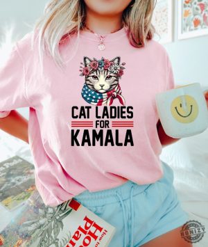 Cat Ladies For Kamala Shirt Cat Lady Tshirt Kamala Harris Cat Sweatshirt Democrats Election 2024 Hoodie Election Shirt For Cat Ladies Political Shirt honizy 3