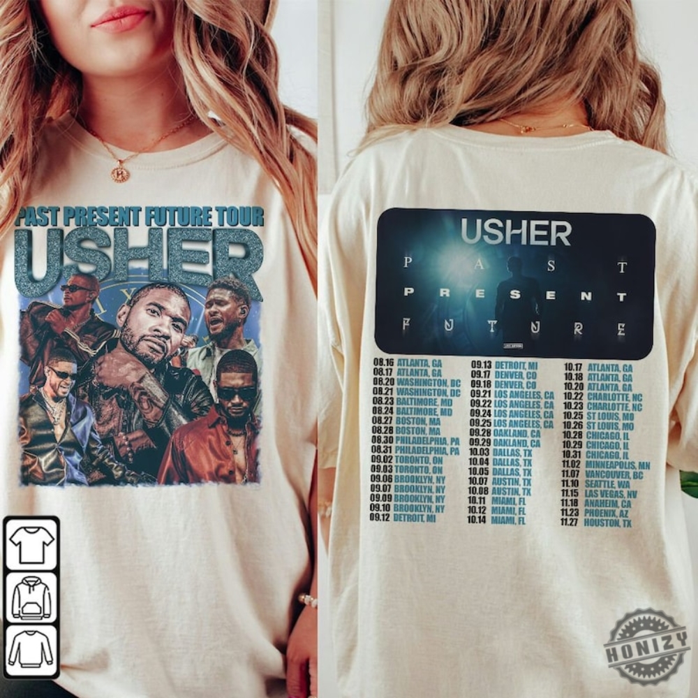 Blvckstyle 2Side Usher Past Present Future Tour 2024 Shirt Usher 2024 Concert Gift For Fan 2 Side Unisex Shirt