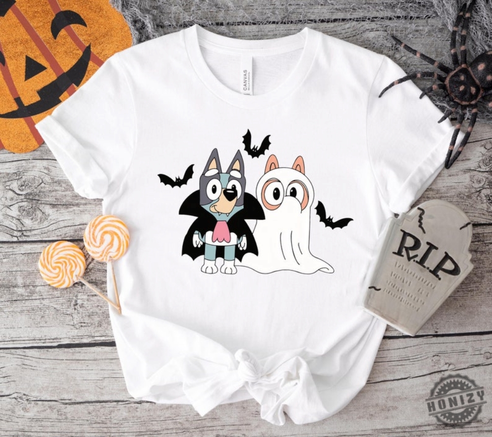 Bluey Theme Halloween Party Shirt Bluey Cartoon Sweatshirt Spooky Season Tshirt Cute Booey Halloween Hoodie Toddler Shirt