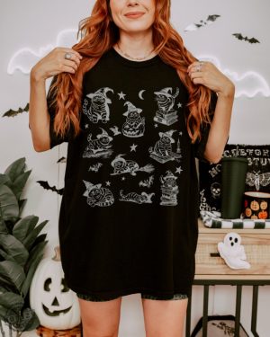 Cat Halloween Shirt 90S Cat Witch Vintage Hoodie Funny Witch Cat Tshirt Halloween Cat Lovers Gift honizy 3