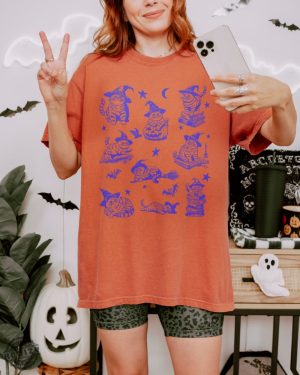 Cat Halloween Shirt 90S Cat Witch Vintage Hoodie Funny Witch Cat Tshirt Halloween Cat Lovers Gift honizy 4