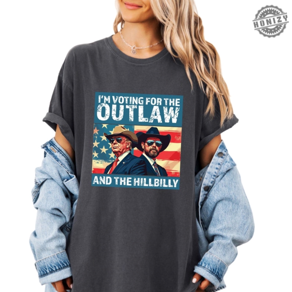 Ridin With The Outlaw And The Hillbilly Trump Shirt 2024 Election Conservative Political Republican Trump Supporter Shirt