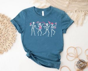 Dancing Skeletons Breast Cancer Shirt Skeletons Pink Ribbon Cancer Awareness Tshirt Halloween Breast Cancer Sweatshirt Breast Cancer Month Shirt honizy 2