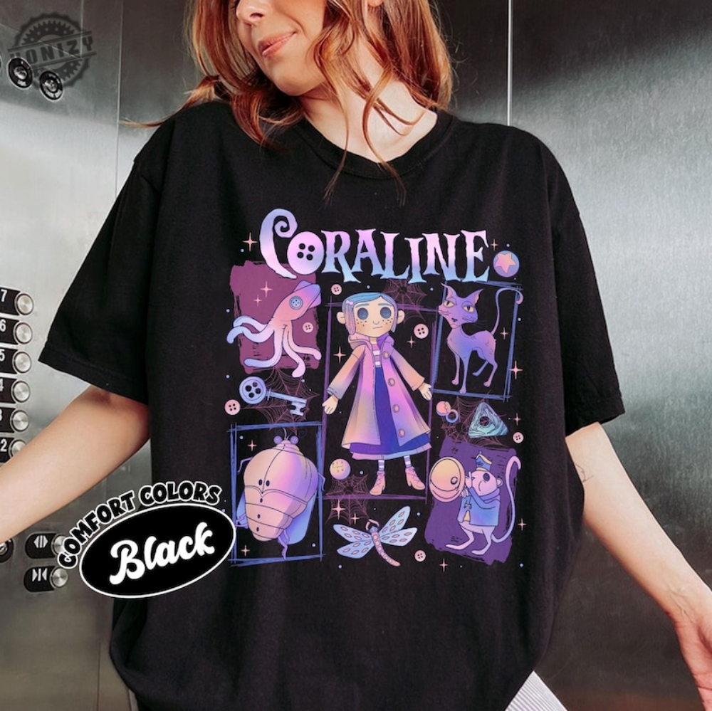 Coraline Spooky Movie Shirt Coraline Doodle Halloween Tshirt Horror Cartoon Sweatshirt Cartoon Halloween Gift