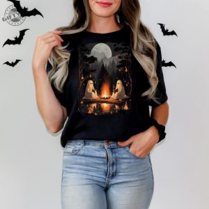 Camping Halloween Ghost Reading Book Shirt Halloween Costume Hoodie Spooky Season Sweatshirt Women Fall Tshirt Halloween Party Tee honizy 6