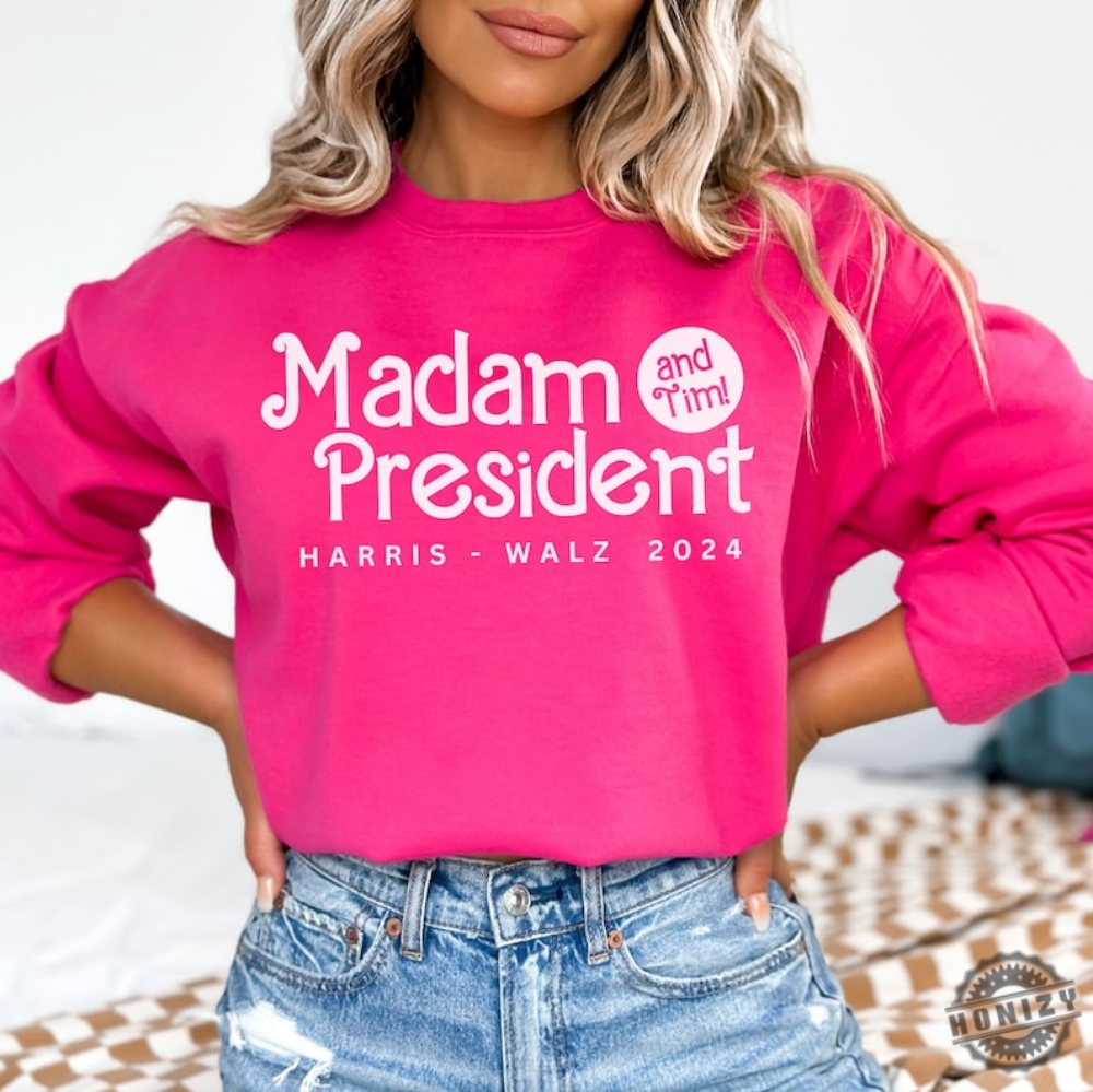 Madam President And Tim Shirt Kamala Harris Crewneck Sweatshirt Harris Walz 2024 Sweater Female President Tshirt Elect Harris Hoodie Voting Gift