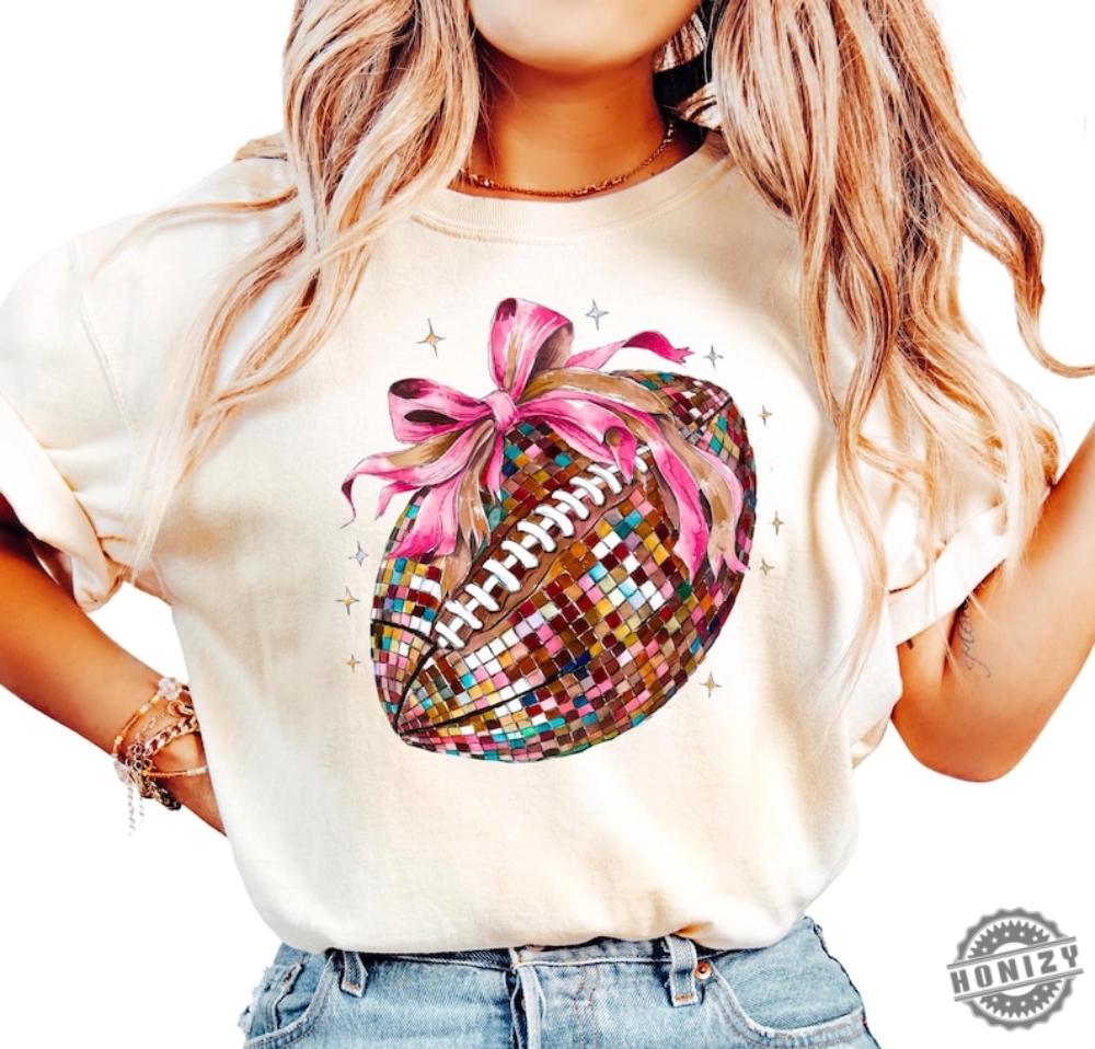 Disco Football With Ribbon Shirt For Women And Teens Girly Football Season Coquette Football Era Tshirt Fall Football Shirt